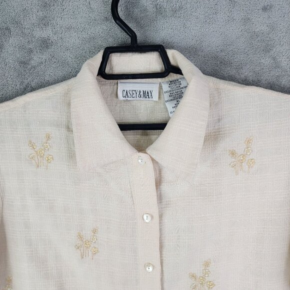 Women's Casey & Max Beige Shirt Linen Blend Short Sleeve Button-Up Size XL - Picture 4 of 10